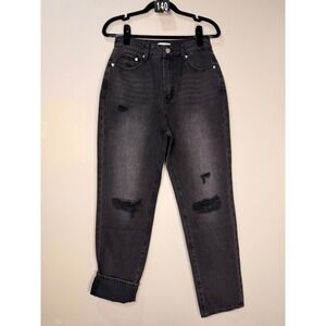 #140 LILOU Mom Jeans Large Black High Rise‎ Straight Leg w: 28" r: 12.5" I: 29"